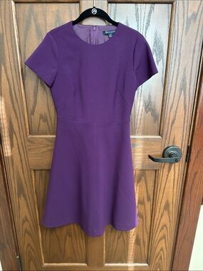 Brooks Brothers Purple Short-Sleeve Fit-and-Flare Mini Dress